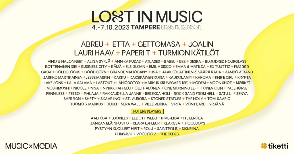 Kaikki Lost in Music esiintyjät lueteltuna